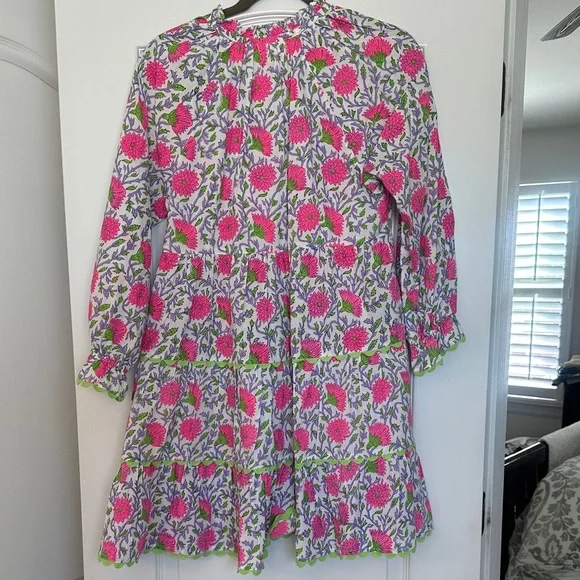 Floral Tiered Mini Dress in Pink & Green - Picture 3 of 3